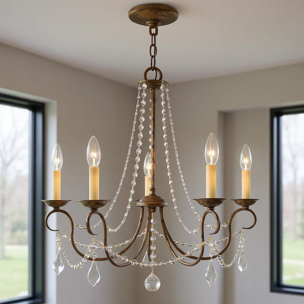 HomeRoots Five Light Dimmable Chandelier - Modern Cylinder Design with Steel Shades for Versatile Illumination 687841