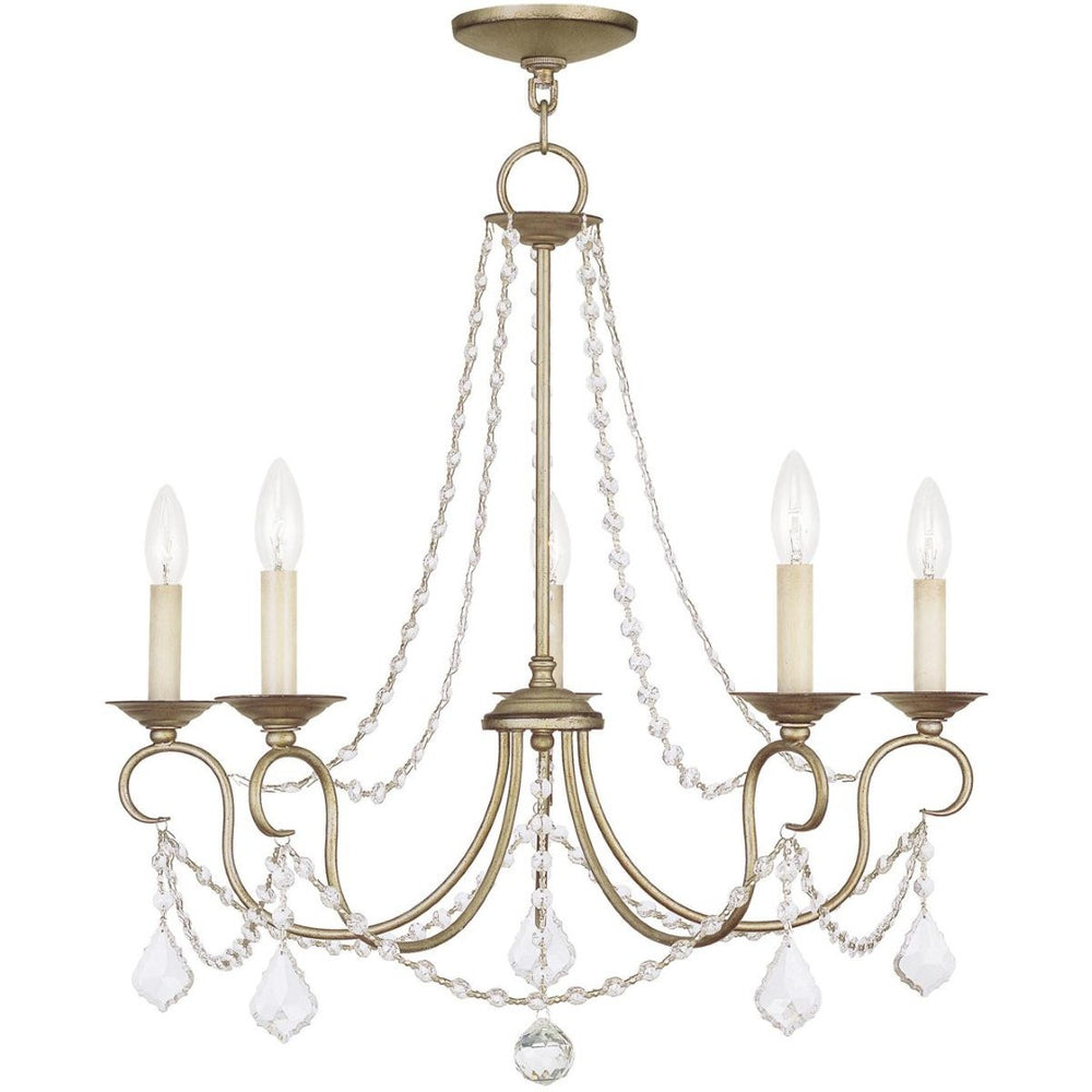 HomeRoots Five Light Dimmable Chandelier - Modern Cylinder Shades, Steel Finish for Dining & Living Spaces 687842