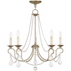 HomeRoots Five Light Dimmable Chandelier - Modern Cylinder Shades, Steel Finish for Dining & Living Spaces 687842