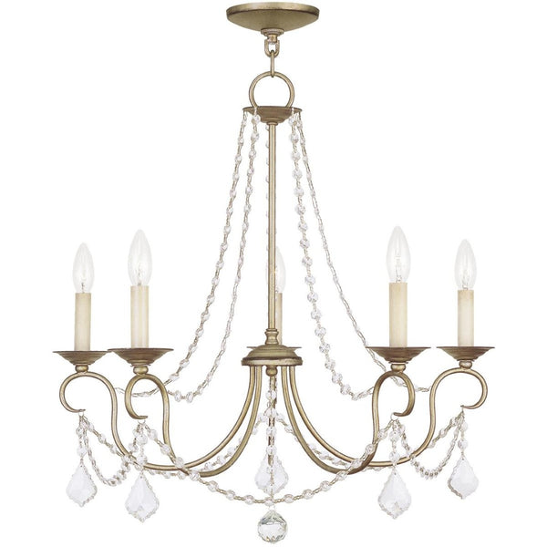 HomeRoots Five Light Dimmable Chandelier - Modern Cylinder Shades, Steel Finish for Dining & Living Spaces 687842