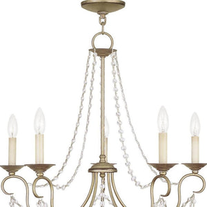 HomeRoots Five Light Dimmable Chandelier - Modern Cylinder Shades, Steel Finish for Dining & Living Spaces 687842