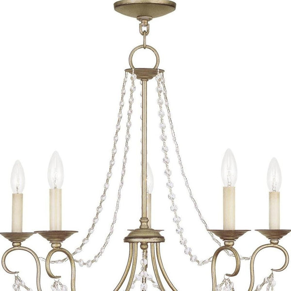 HomeRoots Five Light Dimmable Chandelier - Modern Cylinder Shades, Steel Finish for Dining & Living Spaces 687842