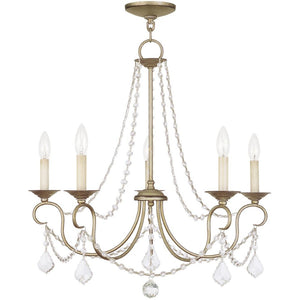 HomeRoots Five Light Dimmable Chandelier - Modern Cylinder Shades, Steel Finish for Dining & Living Spaces 687842