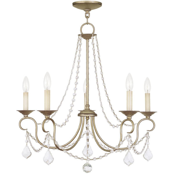 HomeRoots Five Light Dimmable Chandelier - Modern Cylinder Shades, Steel Finish for Dining & Living Spaces 687842
