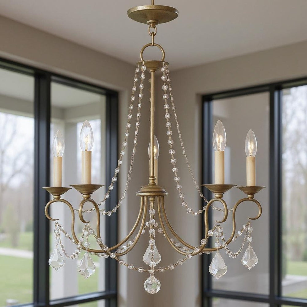 HomeRoots Five Light Dimmable Chandelier - Modern Cylinder Shades, Steel Finish for Dining & Living Spaces 687842