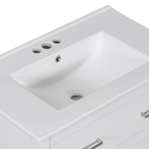 English Elm 60" Modern Bathroom Vanity Set with Double Ceramic Sinks, Soft-Close Doors, Flip Drawer & Storage White N729P000002K