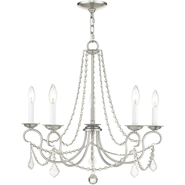 HomeRoots Five Light Dimmable Chandelier with Steel Shades – Modern Fixture for Stylish Entryways & Dining Rooms 687843