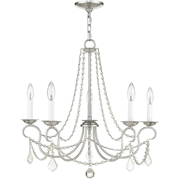 HomeRoots Five Light Dimmable Chandelier with Steel Shades – Modern Fixture for Stylish Entryways & Dining Rooms 687843