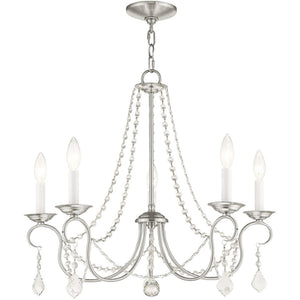 HomeRoots Five Light Dimmable Chandelier with Steel Shades – Modern Fixture for Stylish Entryways & Dining Rooms 687843