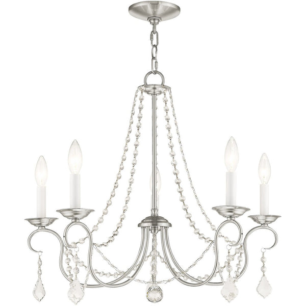 HomeRoots Five Light Dimmable Chandelier with Steel Shades – Modern Fixture for Stylish Entryways & Dining Rooms 687843