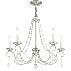HomeRoots Five Light Dimmable Chandelier with Steel Shades – Modern Fixture for Stylish Entryways & Dining Rooms 687843