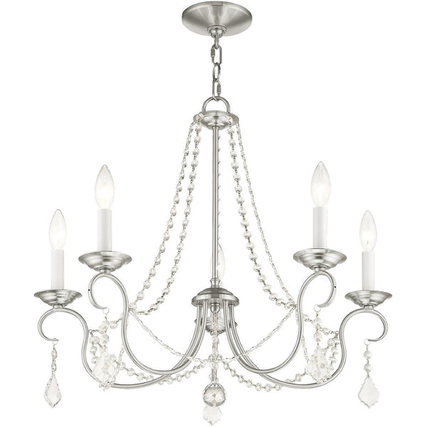 HomeRoots Five Light Dimmable Chandelier with Steel Shades – Modern Fixture for Stylish Entryways & Dining Rooms 687843