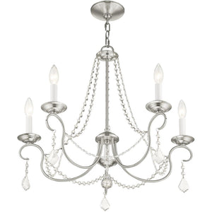 HomeRoots Five Light Dimmable Chandelier with Steel Shades – Modern Fixture for Stylish Entryways & Dining Rooms 687843