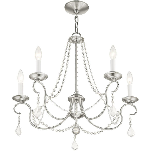 HomeRoots Five Light Dimmable Chandelier with Steel Shades – Modern Fixture for Stylish Entryways & Dining Rooms 687843