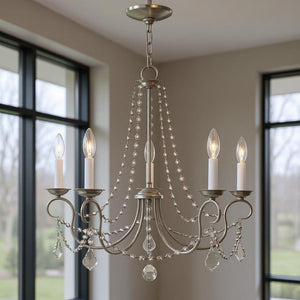 HomeRoots Five Light Dimmable Chandelier with Steel Shades – Modern Fixture for Stylish Entryways & Dining Rooms 687843