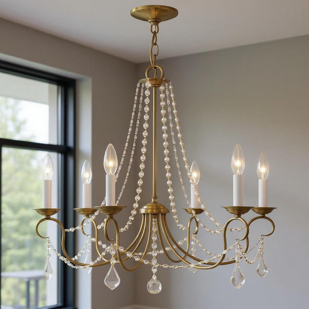 HomeRoots Six Light Dimmable Chandelier - Modern Cylinder Design with Steel Shades for Versatile Lighting Style 687844