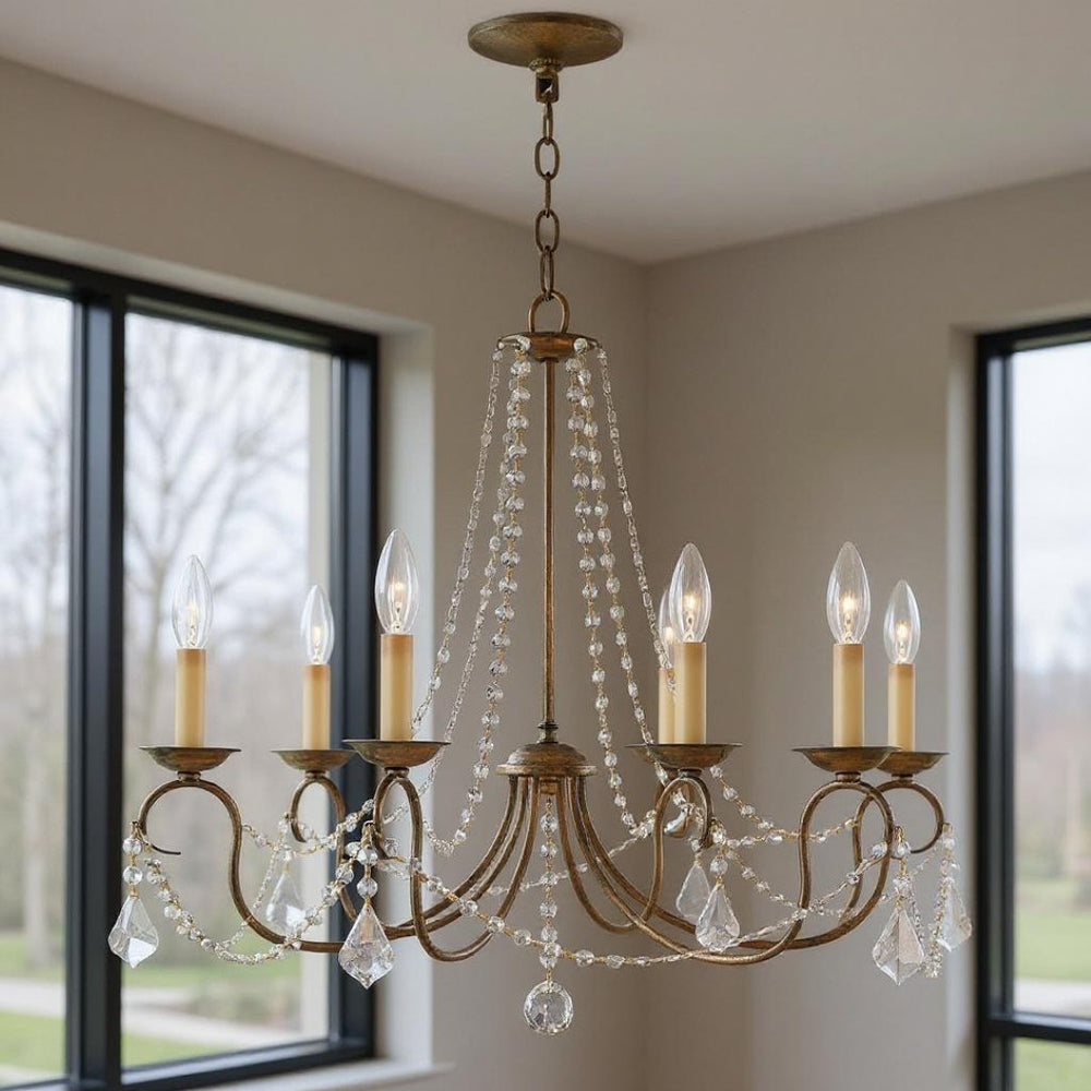 HomeRoots Six Light Dimmable Chandelier - Modern Steel Shades, Adjustable Brightness for Any Room Style 687846
