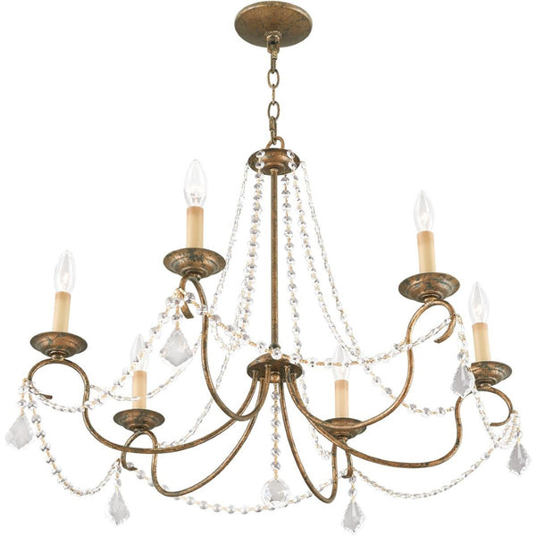 HomeRoots Six Light Dimmable Chandelier - Modern Steel Shades, Adjustable Brightness for Any Room Style 687846