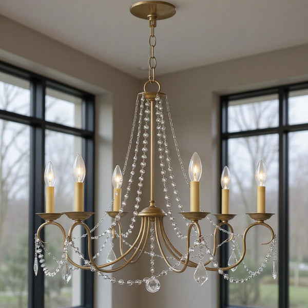 HomeRoots Six Light Dimmable Chandelier with Cylinder Shades for Modern Industrial Ambiance in Any Space 687847