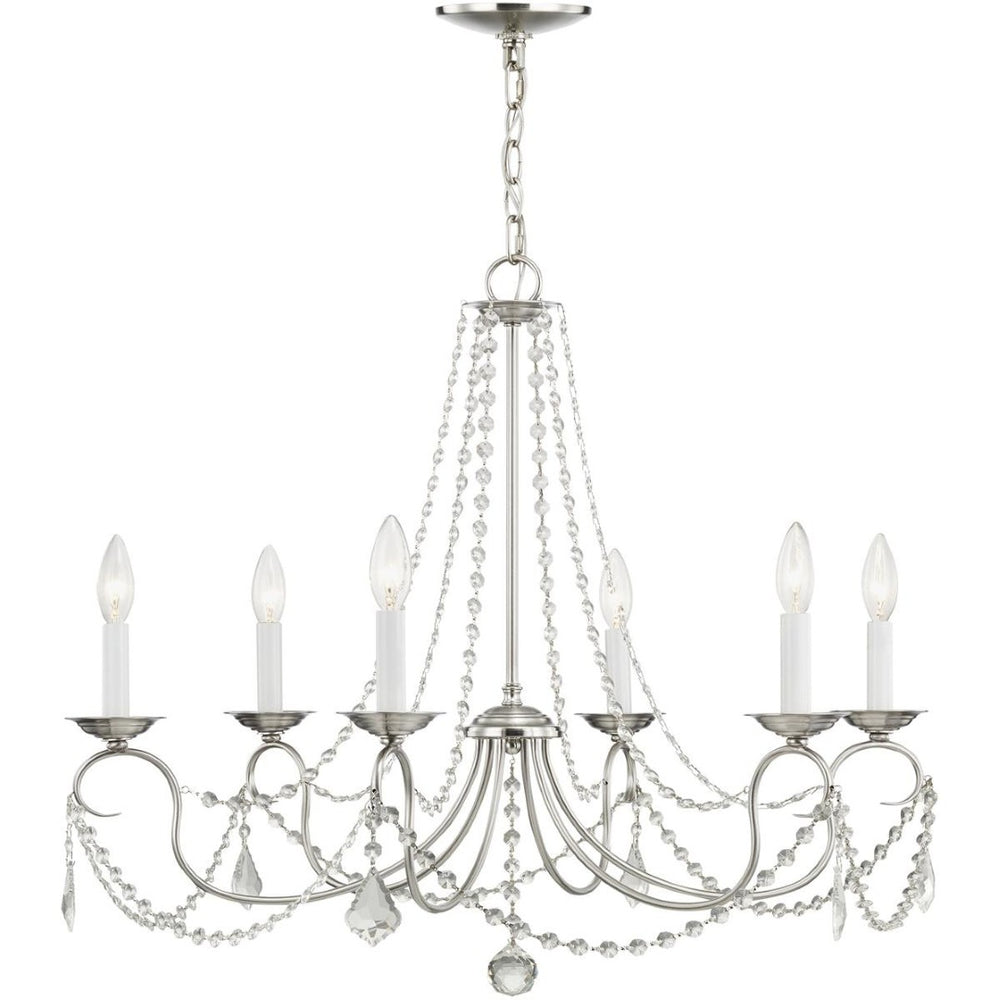 HomeRoots Six Light Dimmable Chandelier - Modern Steel Design with Adjustable Brightness for Elegant Spaces 687848