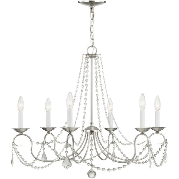 HomeRoots Six Light Dimmable Chandelier - Modern Steel Design with Adjustable Brightness for Elegant Spaces 687848