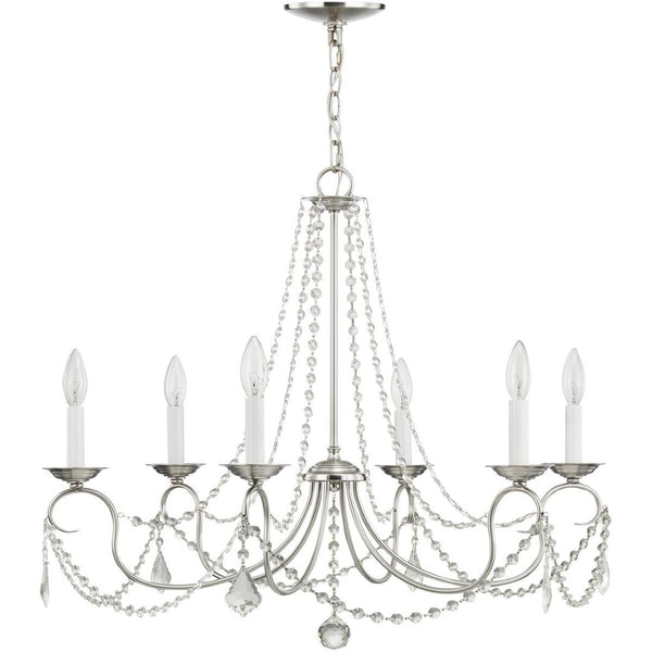 HomeRoots Six Light Dimmable Chandelier - Modern Steel Design with Adjustable Brightness for Elegant Spaces 687848