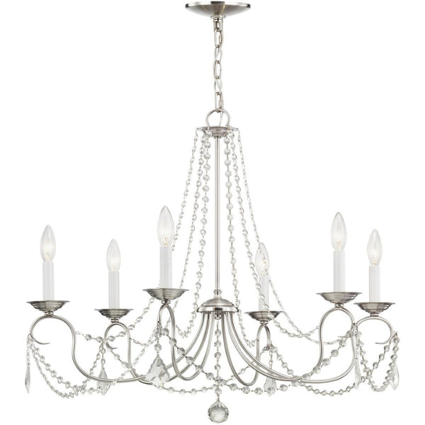 HomeRoots Six Light Dimmable Chandelier - Modern Steel Design with Adjustable Brightness for Elegant Spaces 687848