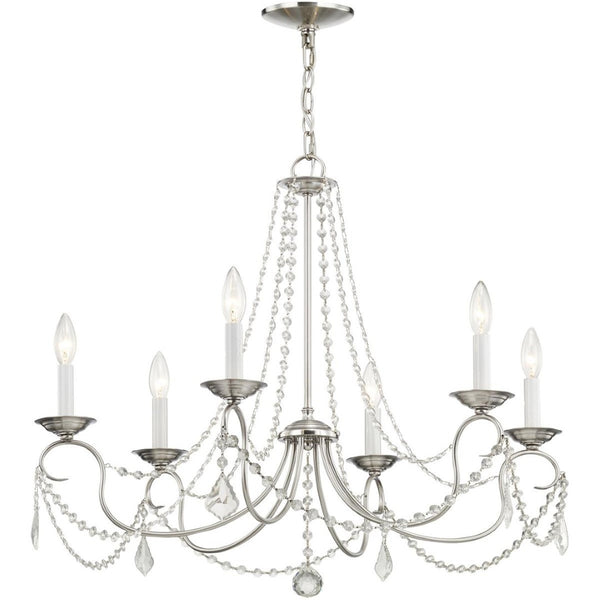HomeRoots Six Light Dimmable Chandelier - Modern Steel Design with Adjustable Brightness for Elegant Spaces 687848
