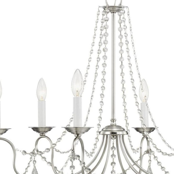 HomeRoots Six Light Dimmable Chandelier - Modern Steel Design with Adjustable Brightness for Elegant Spaces 687848