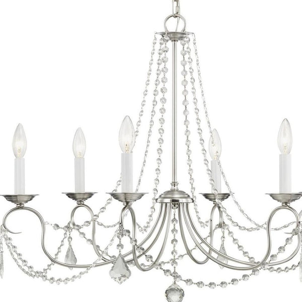 HomeRoots Six Light Dimmable Chandelier - Modern Steel Design with Adjustable Brightness for Elegant Spaces 687848