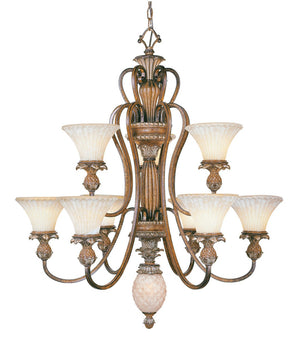 HomeRoots Bronze Ten-Light Dimmable Chandelier with Cylindrical Shades for Elegant Home Lighting Design 687854