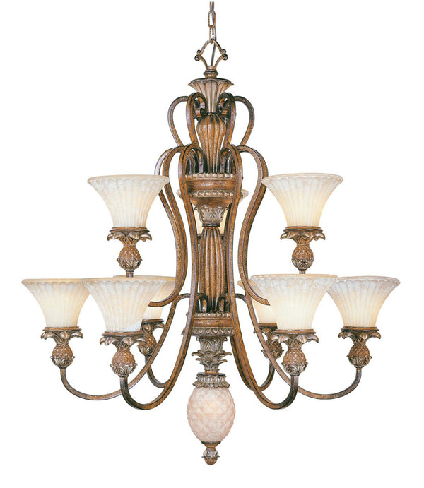 HomeRoots Bronze Ten-Light Dimmable Chandelier with Cylindrical Shades for Elegant Home Lighting Design 687854