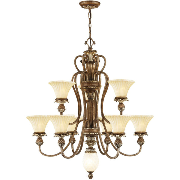 HomeRoots Bronze Ten-Light Dimmable Chandelier with Cylindrical Shades for Elegant Home Lighting Design 687854