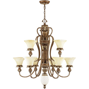 HomeRoots Bronze Ten-Light Dimmable Chandelier with Cylindrical Shades for Elegant Home Lighting Design 687854