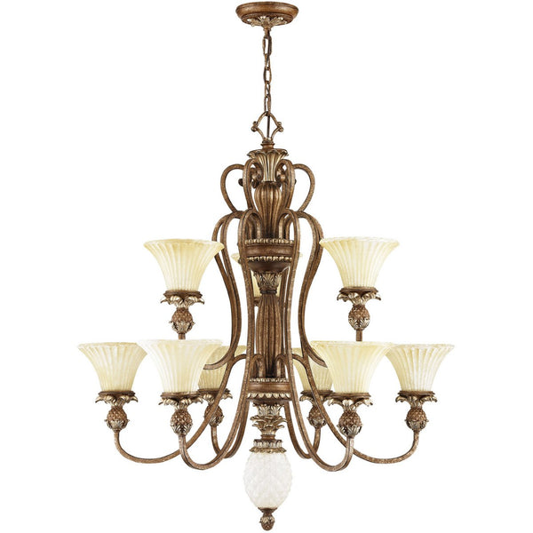 HomeRoots Bronze Ten-Light Dimmable Chandelier with Cylindrical Shades for Elegant Home Lighting Design 687854