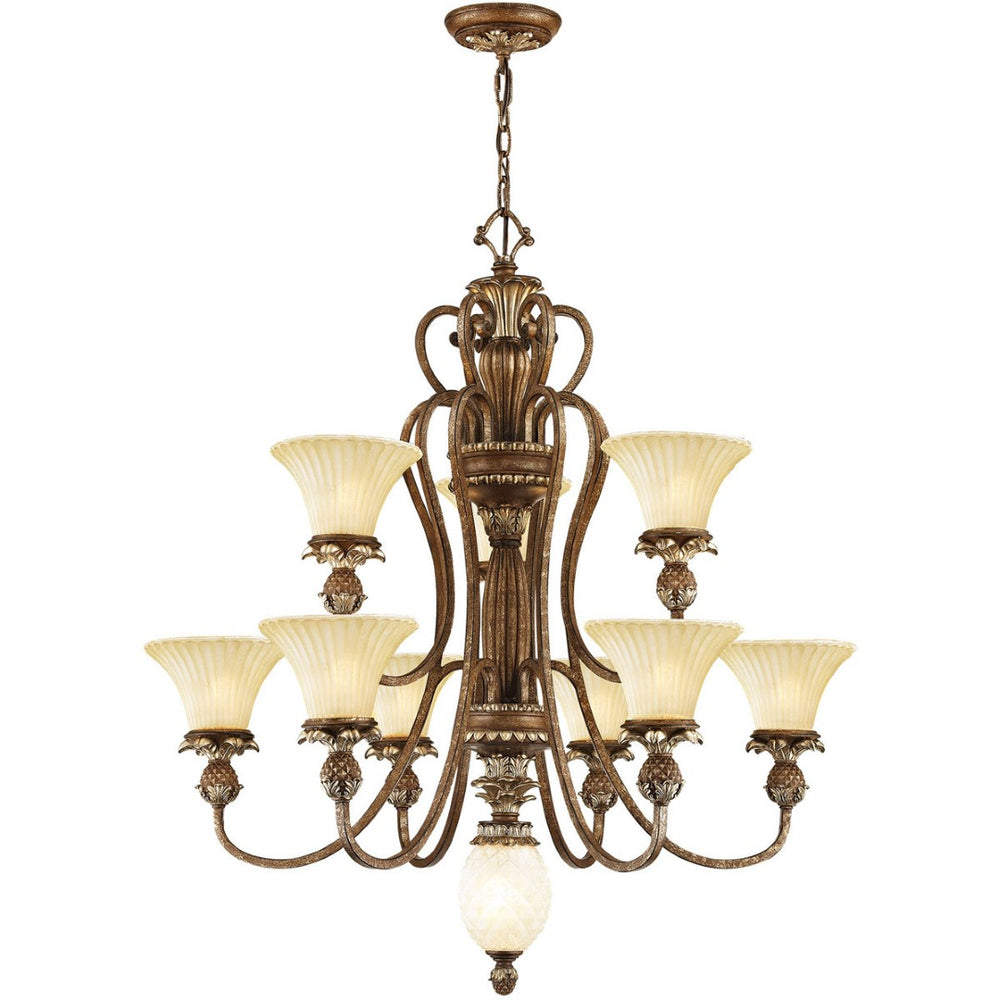 HomeRoots Bronze Ten-Light Dimmable Chandelier with Cylindrical Shades for Elegant Home Lighting Design 687854