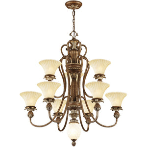 HomeRoots Bronze Ten-Light Dimmable Chandelier with Cylindrical Shades for Elegant Home Lighting Design 687854