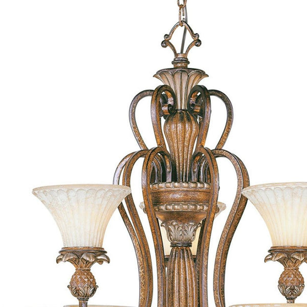 HomeRoots Bronze Ten-Light Dimmable Chandelier with Cylindrical Shades for Elegant Home Lighting Design 687854