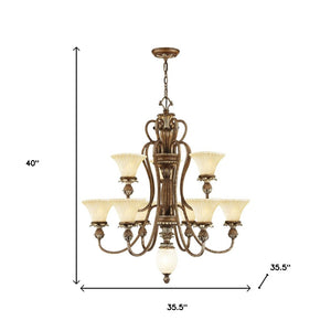 HomeRoots Bronze Ten-Light Dimmable Chandelier with Cylindrical Shades for Elegant Home Lighting Design 687854