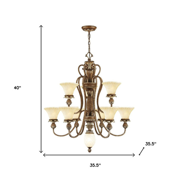 HomeRoots Bronze Ten-Light Dimmable Chandelier with Cylindrical Shades for Elegant Home Lighting Design 687854