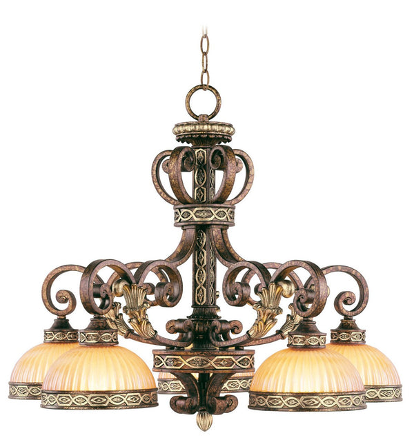 HomeRoots Bronze Five-Light Dimmable Chandelier with Elegant Cylinder Shades for Modern Home Decor Styles 687855