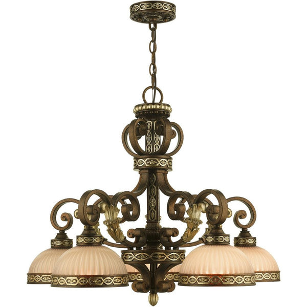 HomeRoots Bronze Five-Light Dimmable Chandelier with Elegant Cylinder Shades for Modern Home Decor Styles 687855