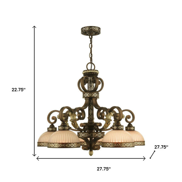 HomeRoots Bronze Five-Light Dimmable Chandelier with Elegant Cylinder Shades for Modern Home Decor Styles 687855