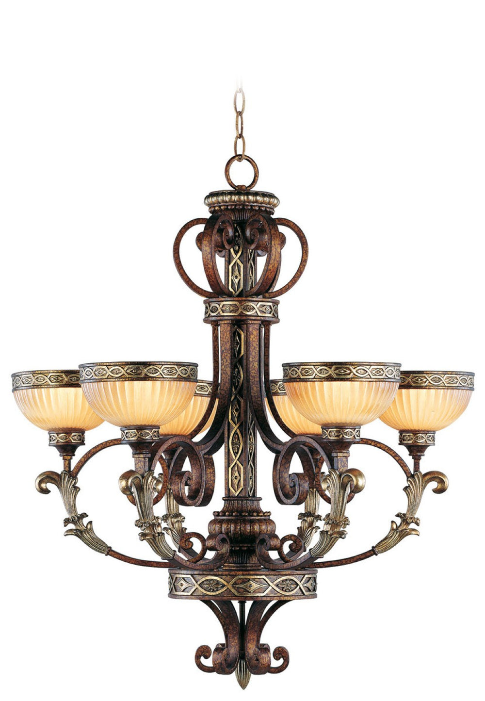 HomeRoots Bronze Six-Light Dimmable Chandelier – Elegant Metal Design for Dining Rooms & Living Spaces 687856