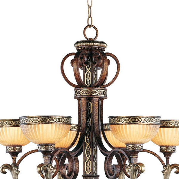 HomeRoots Bronze Six-Light Dimmable Chandelier – Elegant Metal Design for Dining Rooms & Living Spaces 687856