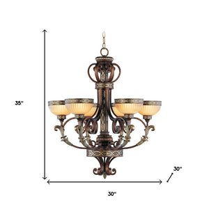 HomeRoots Bronze Six-Light Dimmable Chandelier – Elegant Metal Design for Dining Rooms & Living Spaces 687856