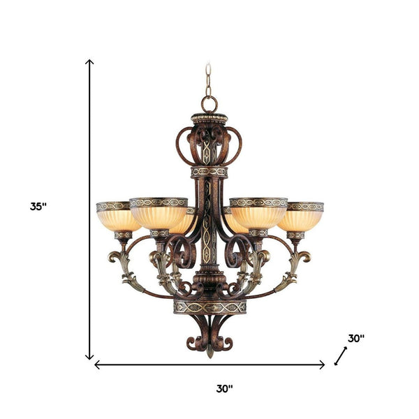 HomeRoots Bronze Six-Light Dimmable Chandelier – Elegant Metal Design for Dining Rooms & Living Spaces 687856