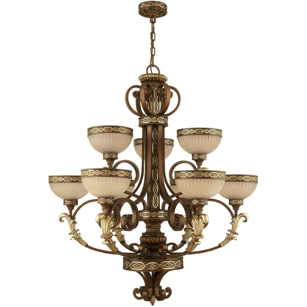 HomeRoots Nine Light Dimmable Chandelier - Modern Cylinder Design with Shades for Warm Ambiance & Flexibility 687857