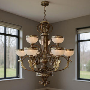 HomeRoots Nine Light Dimmable Chandelier - Modern Cylinder Design with Shades for Warm Ambiance & Flexibility 687857