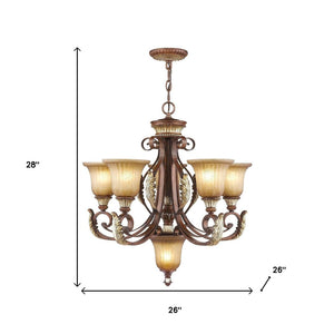 HomeRoots Six Light Dimmable Chandelier with Elegant Shades - Modern Design for Versatile Home Illumination 687859